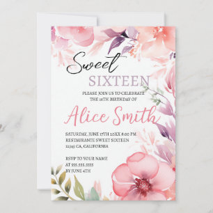 Blush Pink Floral Sweet Sixteen Birthday Invitation