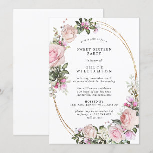Blush Pink Floral Sweet Sixteen Party Invitation