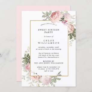 Blush Pink Floral Sweet Sixteen Party Invitation