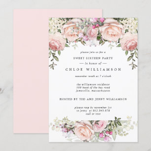 Blush Pink Floral Sweet Sixteen Party Invitation