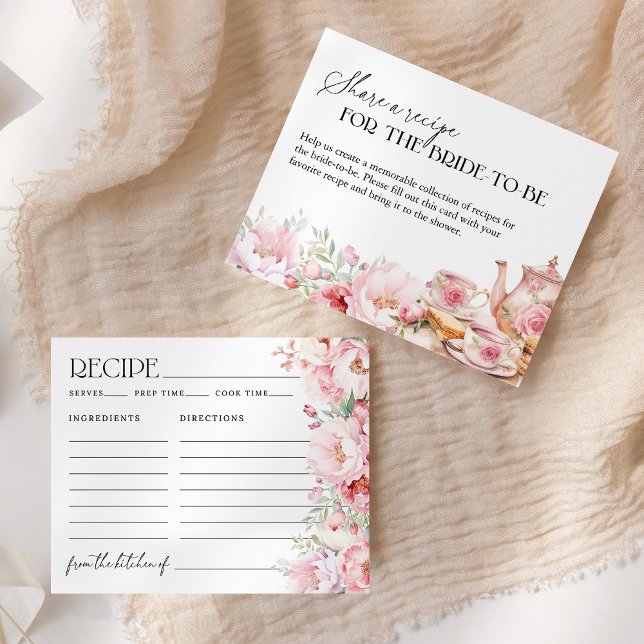Blush Pink Floral Tea Bridal Shower Recipe Card (Creator Uploaded)
