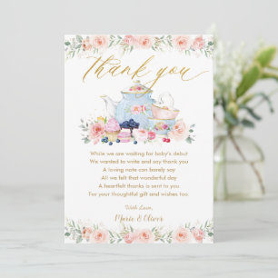 Blush Pink Floral Tea Party Baby Shower Birthday   Thank You Card