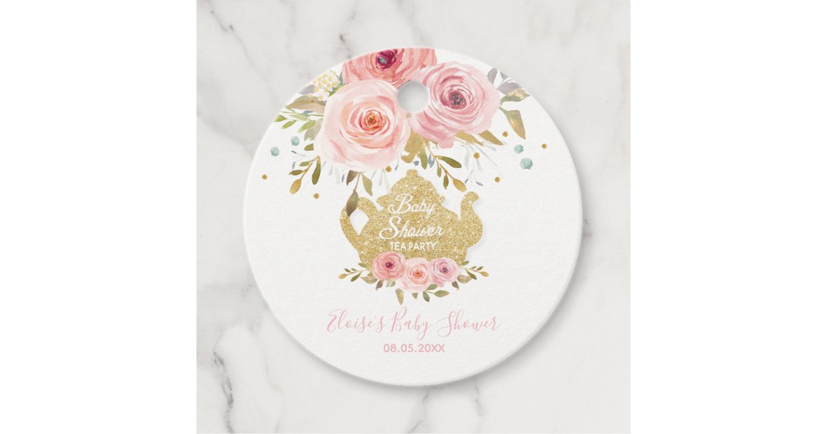 Blush Pink Floral Tea Party Baby Shower Thank You Favour Tags | Zazzle