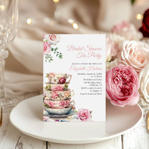 Blush Pink Floral Teacup Bridal Shower Tea Brunch  Invitation
