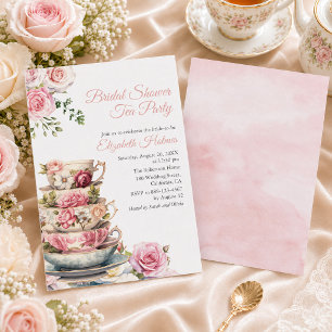 Blush Pink Floral Teacup Bridal Shower Tea Party Invitation
