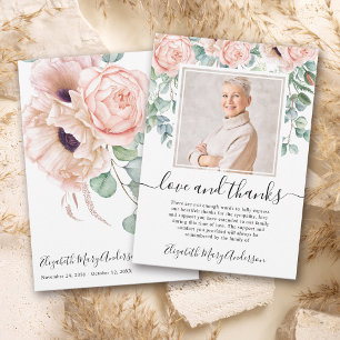 Blush Pink Floral Thank You Bereavement Photo Card
