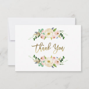 Blush pink Floral thank you card, greenery Card