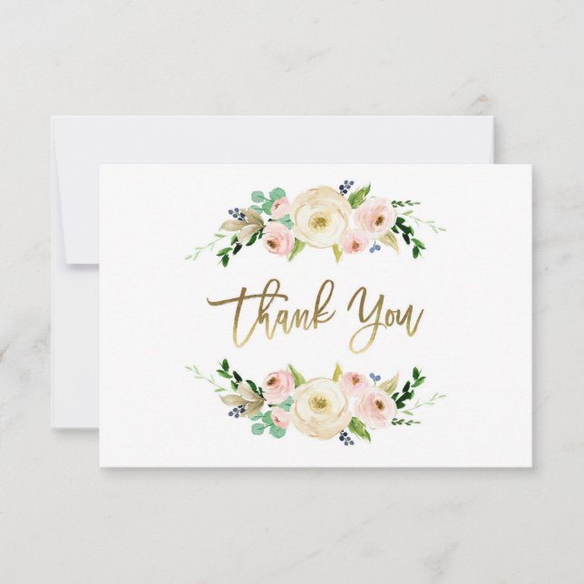 Blush pink Floral thank you card, greenery Card (Front)