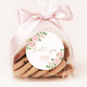 Blush pink floral thank you classic round sticker