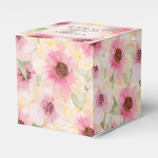 Blush Pink Floral Thank You Favour Box (Front Side)