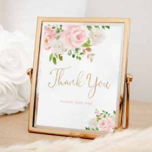 Blush pink floral Thank you  Poster