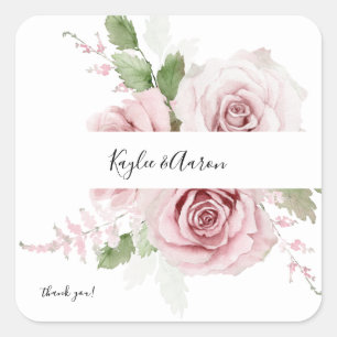 Blush PInk Floral Thank You Square Sticker