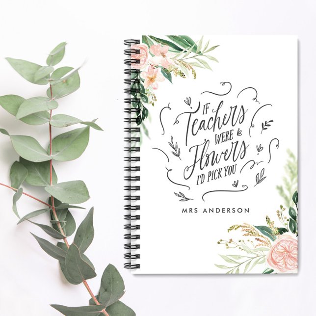 Blush pink floral thank you teacher gift announcem notebook (Creator Uploaded)