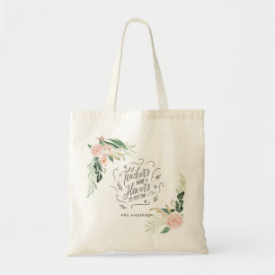 Blush pink floral thank you teacher gift announcem tote bag