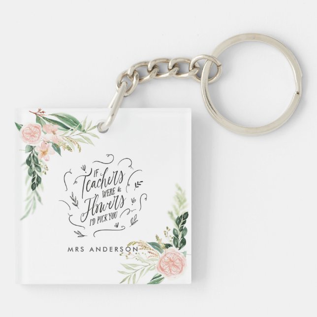 Blush pink floral thank you teacher gift  key ring (Back)