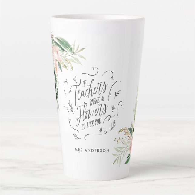 Blush pink floral thank you teacher gift latte mug (Front)