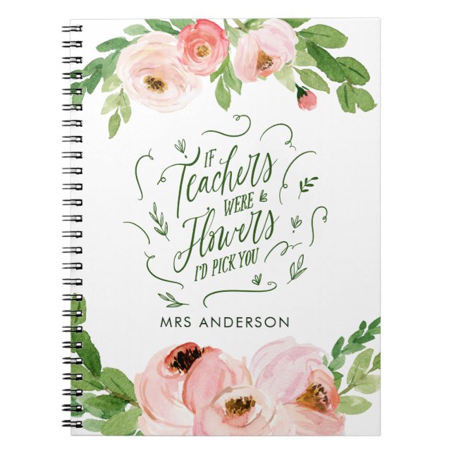 Blush pink floral thank you teacher gift notebook (Front)