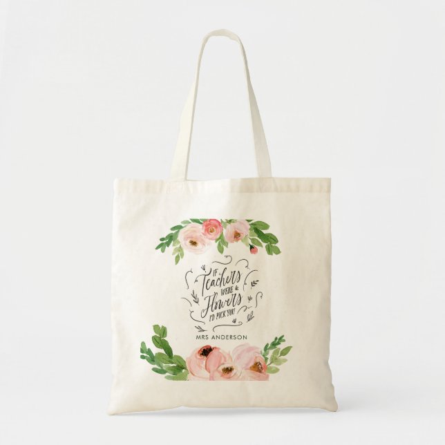 Blush pink floral thank you teacher gift  tote bag (Front)