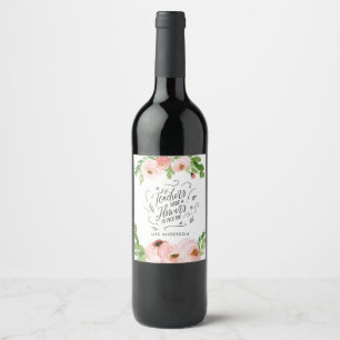 Blush pink floral thank you teacher gift wine label