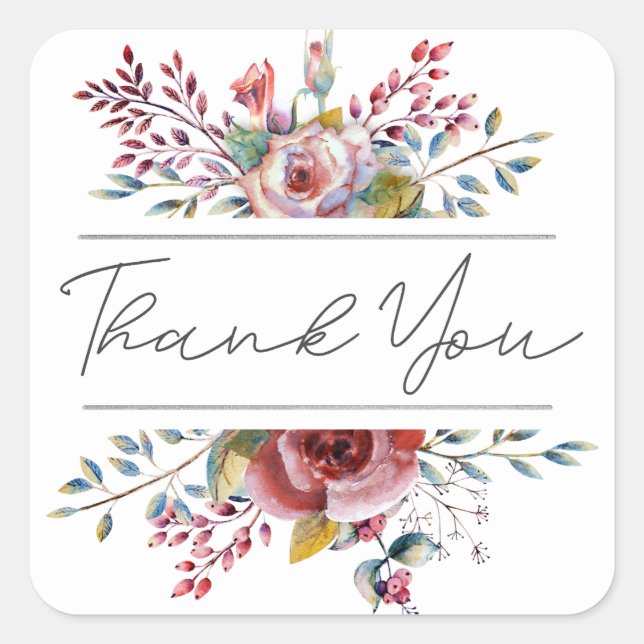 Blush Pink Floral Thank You Wedding Square Sticker (Front)