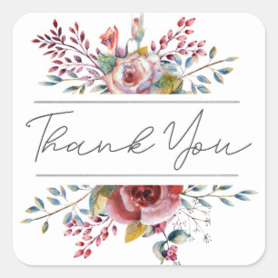 Blush Pink Floral Thank You Wedding Square Sticker