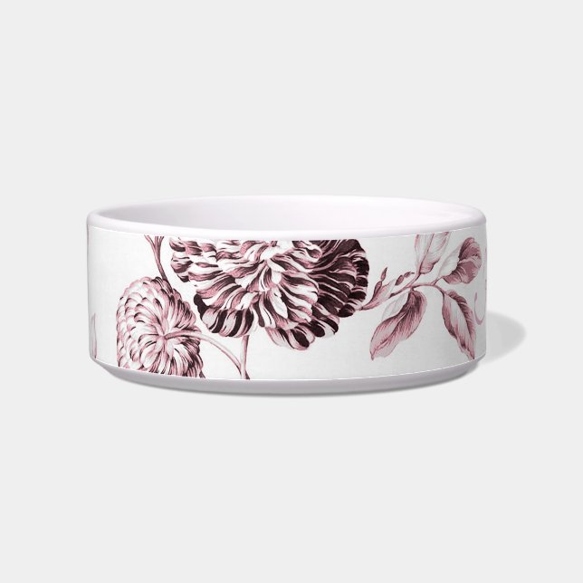 Blush Pink Floral Toile Customise Pet Name Bowl (Left)