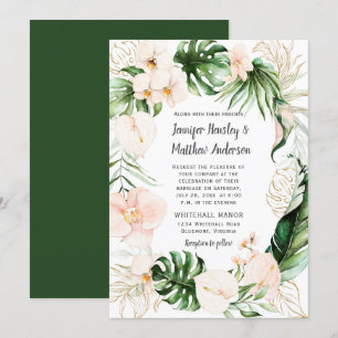 Blush Pink Floral Tropical Greenery Wreath Wedding Invitation