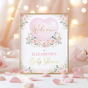 Blush Pink Floral Valentines Baby Shower Welcome Poster