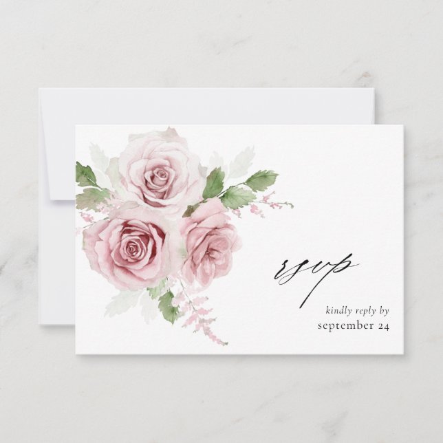 Blush Pink Floral w Meal RSVP Card (Front)