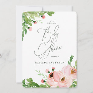 Blush pink floral watercolor baby shower invite