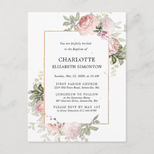 Blush Pink Floral Watercolor Baptism Postcard