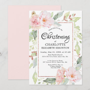 Blush Pink Floral Watercolor Christening Invitation