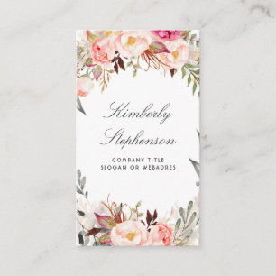 Blush Pink Floral Watercolor Elegant Business Card