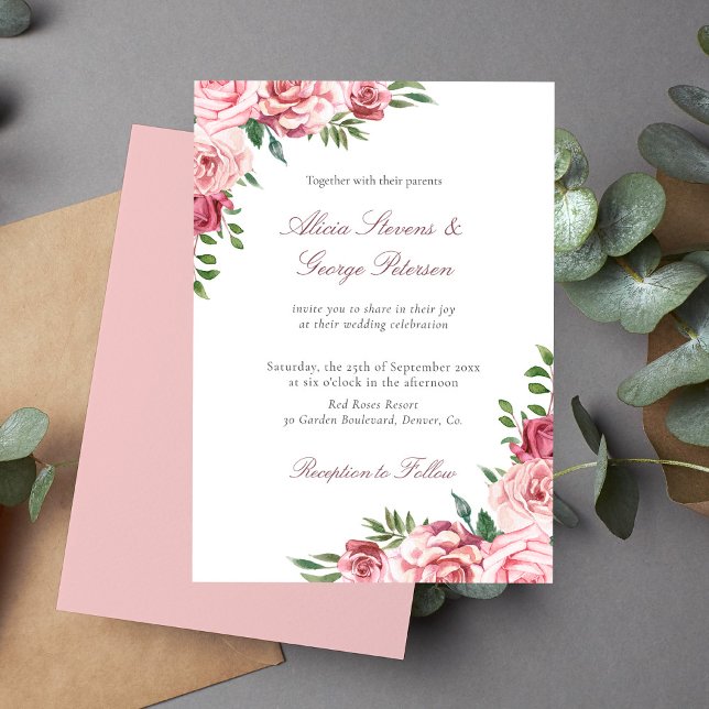 Blush pink floral watercolor elegant wedding invitation (Creator Uploaded)
