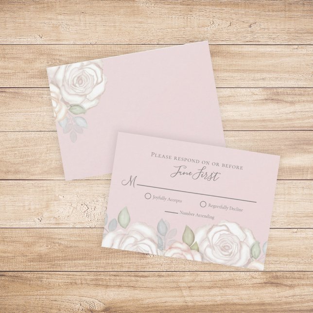 Blush Pink Floral Watercolor Foliage Wedding RSVP Card (Creator Uploaded)