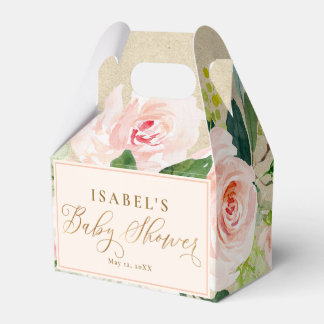 Blush Pink Floral Watercolor & Kraft Baby Shower Favour Box