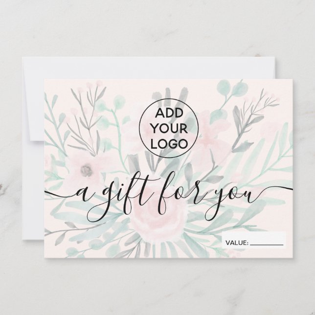 Blush pink floral watercolor logo gift certificate (Front)