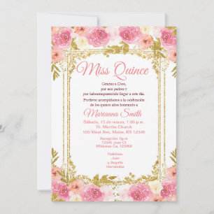 Blush Pink Floral Watercolor Mexican Miss Quince Invitation