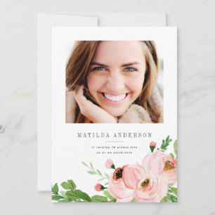 Blush pink floral watercolor photo birthday invite
