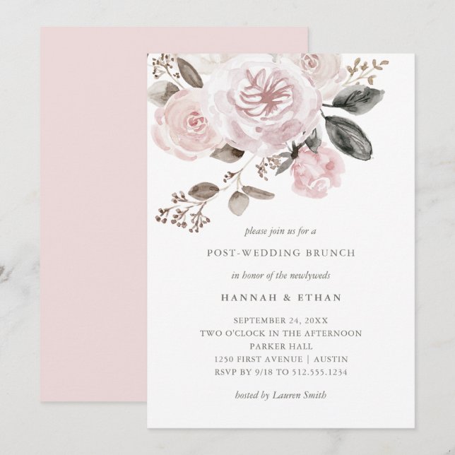 Blush Pink Floral | Watercolor Post Wedding Brunch Invitation (Front/Back)