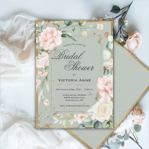 Blush Pink Floral Watercolor Pretty Bridal Shower Invitation