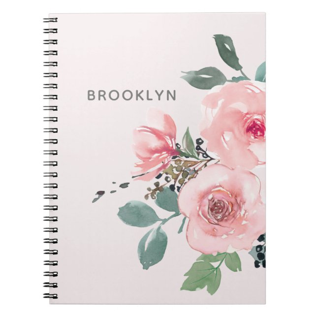 Blush Pink Floral Watercolor Pretty Notebook (Front)