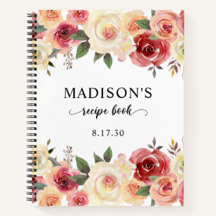 Blush Pink Floral Watercolor Shower Recipe Book
