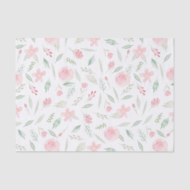 Blush Pink Floral Watercolor Tissue Paper (Front)