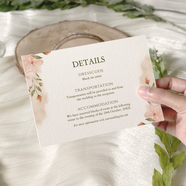 Blush Pink Floral Watercolor Wedding Details Enclosure Card (Creator Uploaded)