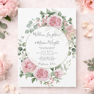 Blush Pink Floral Watercolor Wedding Invitation