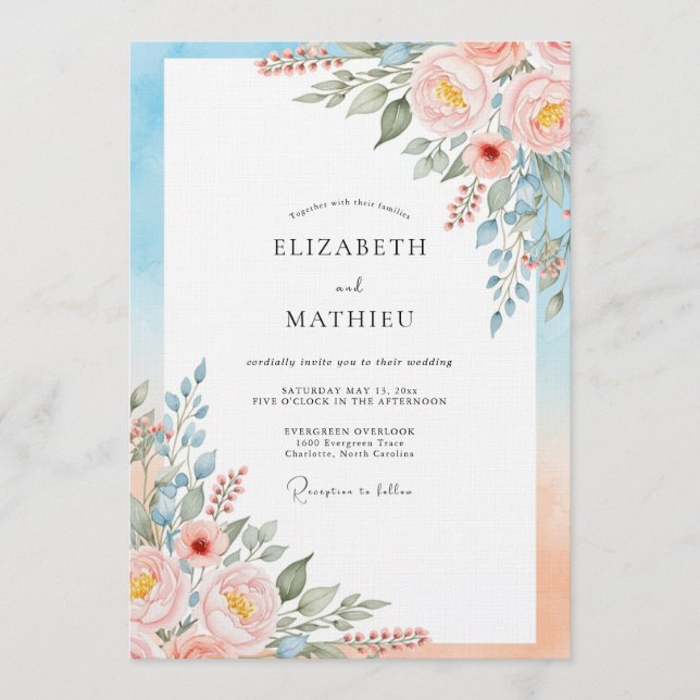 Blush Pink Floral Watercolor Wedding Invitation (Front)