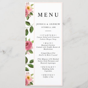 Blush Pink Floral Watercolor Wedding  Menu