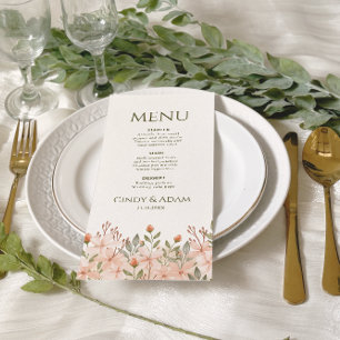Blush Pink Floral Watercolor Wedding Menu