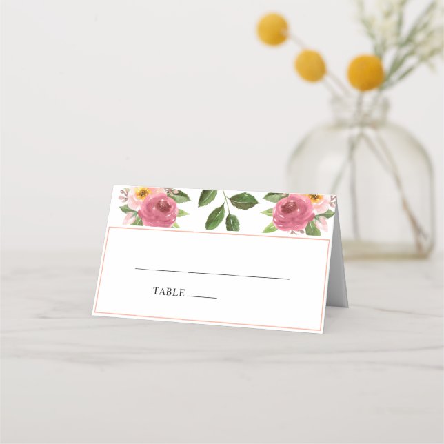 Blush Pink Floral Watercolor Wedding  Place Card (Front)